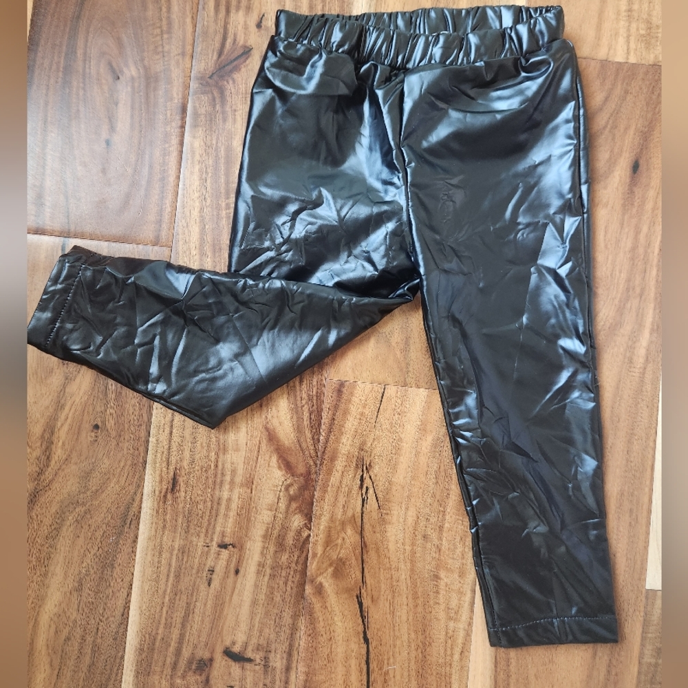 Baileys Blossoms Black Pleather Leggings, 18-24m